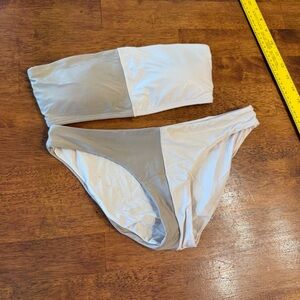 Pilyq Cream gray tan color block Bikini top Bottoms size small no straps